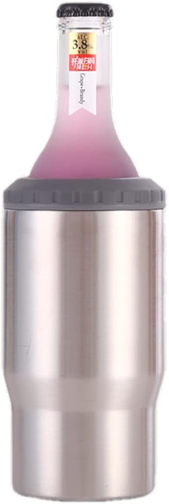 4 in 1 Stainless Steel Can/Bottle Insulator, 14oz Two-Way Lids Double Wall SUS Insulated Can Cooler, Beer Bottle holder (Stainless steel)