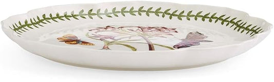 Portmeirion Botanic Garden Lotus Dinner Plate, Mexican Lily - Decorative Porcelain Dish with Butterfly Motif, 11.25" Scalloped Rim Shape for Dining or Display - Microwave, Oven & Dishwasher Safe