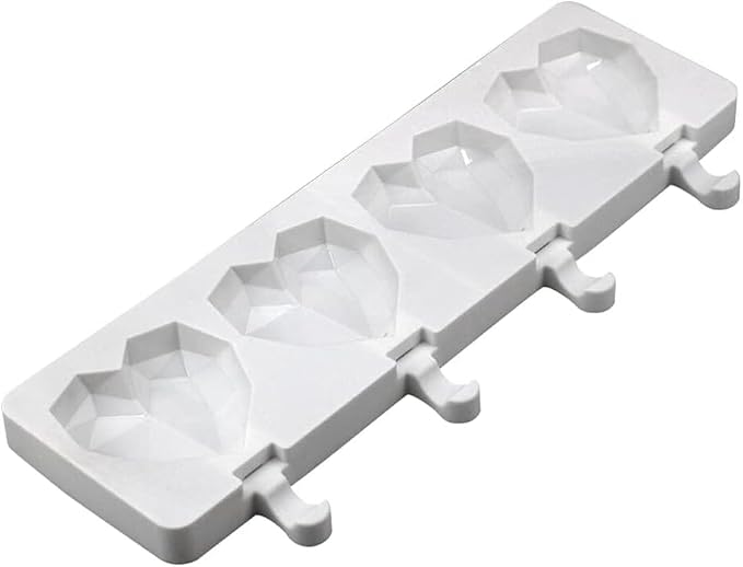 1 Pack Cute Diamond Heart Shape Popsicle Molds Silicone Ice Pop Molds 4 Cavities Popsicle Molds for Kids Adults Ice Cream Mold Cakesicles Mould DIY Popsicle Maker Homemade Popsicle Silicone Molds S