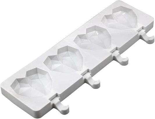 1 Pack Cute Diamond Heart Shape Popsicle Molds Silicone Ice Pop Molds 4 Cavities Popsicle Molds for Kids Adults Ice Cream Mold Cakesicles Mould DIY Popsicle Maker Homemade Popsicle Silicone Molds S
