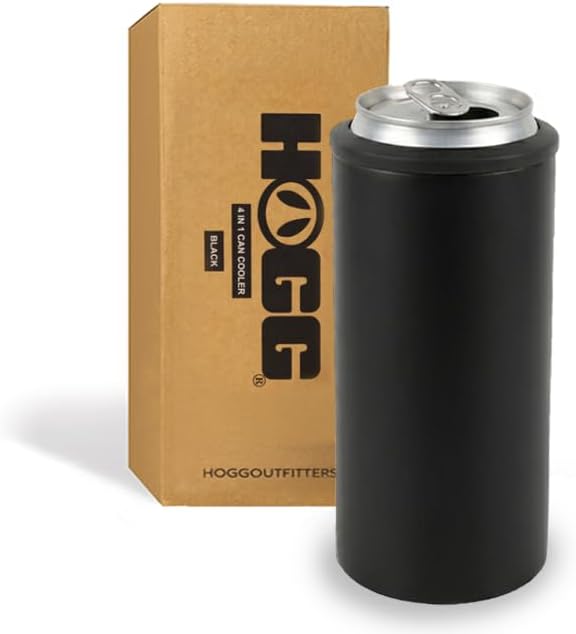 4 in 1 Universal Can Cooler - Black, Can Holder Insulated, Beer Bottle Cooler, Universal Holder for All Drink Sizes, Stainless Steel Insulated Tumbler, Tailgating Accessories