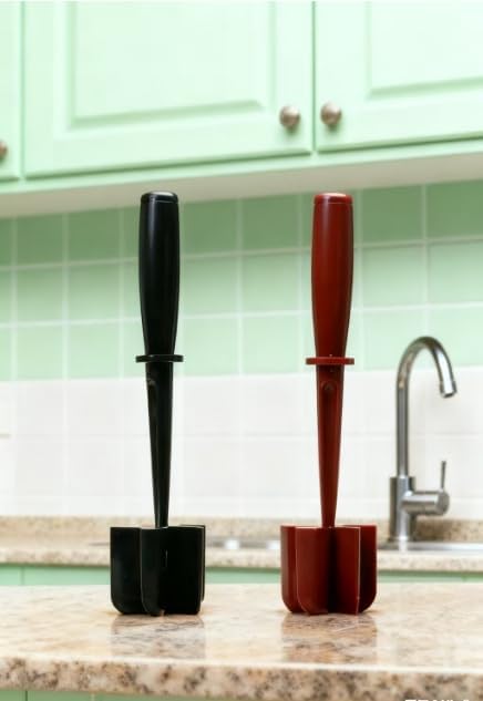 2-Pack Meat Chopper and Masher - Ground Beef Masher Tool for Cooking, Hamburger, Taco, Egg, Potato - Non-Stick Pan Safe Kitchen Utensil (Black,red)