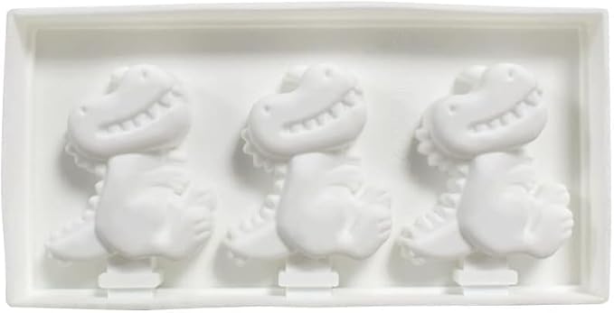 1 Pack Cute Dinosaur Shape Popsicle Molds Silicone Ice Pop Molds 3 Cavities Popsicle Molds for Kids Adults Ice Cream Mold Cakesicles Mould DIY Popsicle Maker Homemade Popsicle Silicone Molds I