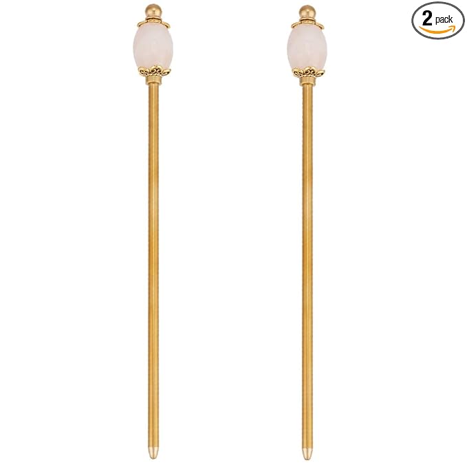PH PandaHall 2PCS Pink Quartz Hair Sticks 5.9inch Oval Gemstone Hairpins Golden Chinese Hairpin Metal Hair Chopsticks Vintage Hairpins for Valentine's Day Mother's Day Women Long Hairs Ornament
