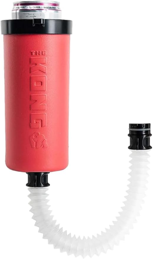 The Kong Skinny Can - Portable Coozie or Bottle Cooler/Cup With Detachable, Expandable, Hose To Funnel Your Drink (Red)
