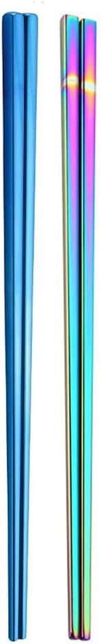 Stainless Steel Chopsticks,Reusable ,Dishwasher Safe , Easy to Use（2 PCS,blue&Rainbow）