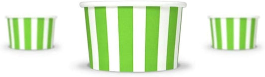 UNIQ 1000-Count 4 oz Striped Paper Ice Cream Cups Green Color | Disposable Dessert Bowls in Multiple Colors | Frozen Dessert Supplies
