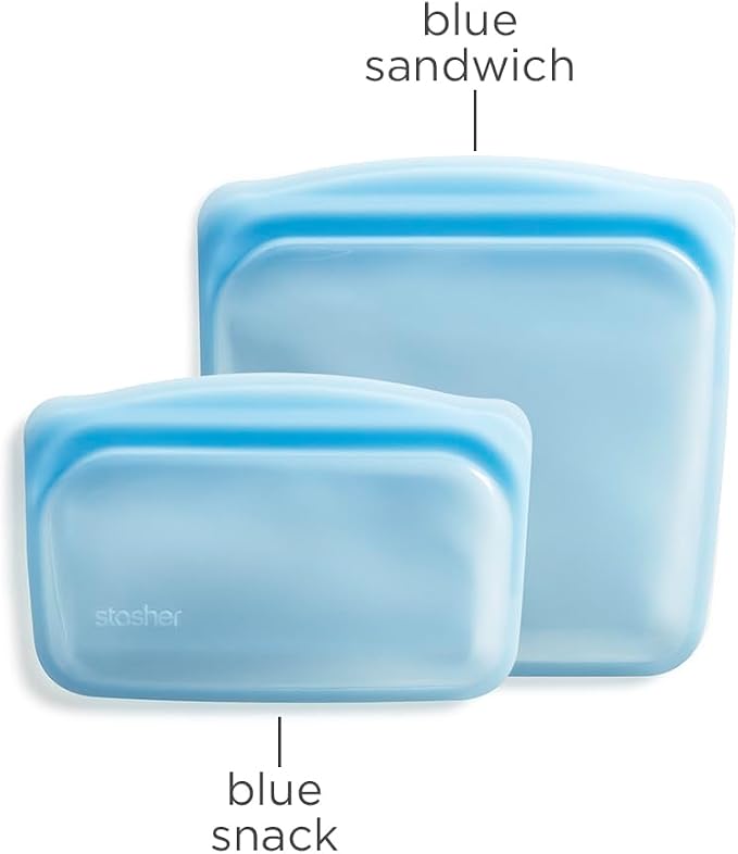 Stasher Premium Reusable Silicone Food Storage Bags, 2-Pack, Blue | Food-Safe Silicone, BPA-Free, Leak-Free, Eco-Friendly, Dishwasher, Lunch Bag, Travel Containers, Meal Prep, Lunch, Travel