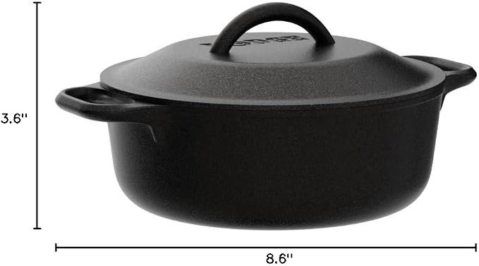 Lodge Cast Iron Dutch Oven 2 Quart - Loop Handle Cooking Vessel - Even Heat Retention - Oven-Safe, Versatile Pot