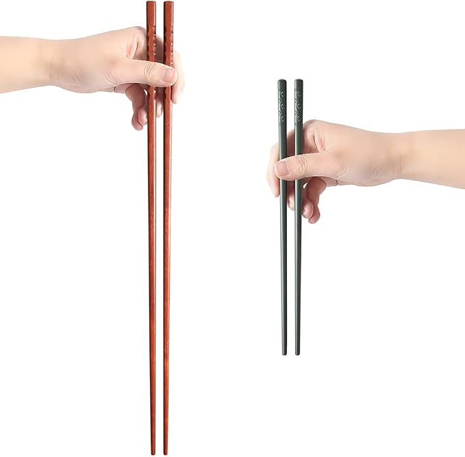 Long Cooking Chopsticks,16.5 Inches Brown Extra Long Wooden Chopsticks Kitchen Frying Chopstick Reusable for Noodles Hotpot, 2 Pairs