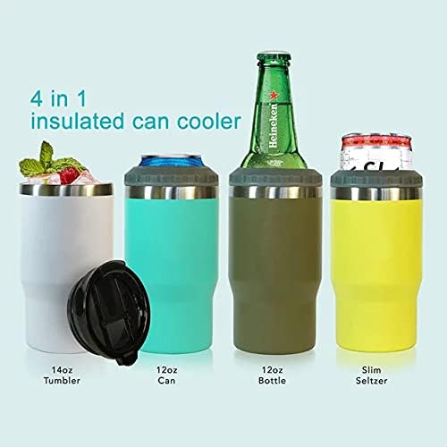 4 in 1 Stainless Steel Can/Bottle Insulator, 14oz Two-Way Lids SUS Insulated Can Cooler, Beer Bottle holder (Azure)
