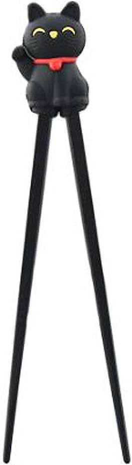 Happy Sales HSTC-LKCBLK, Training chopsticks for beginners right or left handed, Black Cat