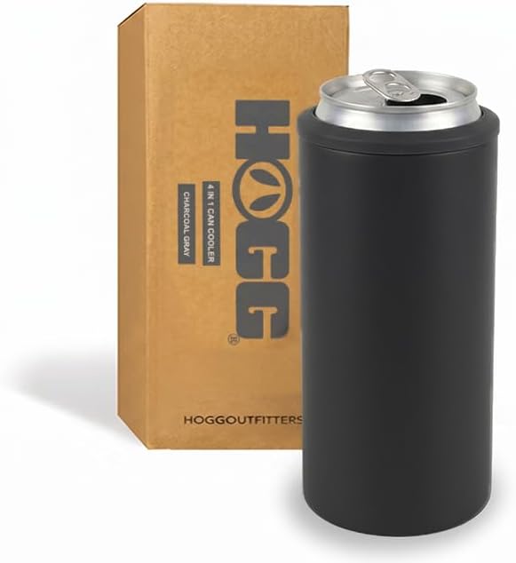 4 in 1 Universal Can Cooler - Charcoal Gray, Can Holder Insulated, Beer Bottle Cooler, Universal Holder for All Drink Sizes, Stainless Steel Insulated Tumbler, Tailgating Accessories