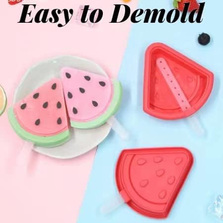 2 Pack Watermelon Popsicle Mold Set with Sticks Silicone Popsicle Maker Ice Cream Molds DIY Frozen Ice Pop Molds Kitchen Accessories Easy Release Breastmilk Reusable BPA Free for Summer Homemade