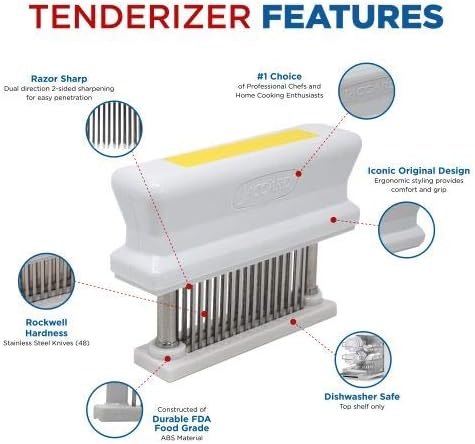 Jaccard 200348T, 48 Blade Durable Meat Tenderizer with Stainless Steel Razor Sharp Needle, Cooking Gadget for Tenderizing Chicken, Beef, Pork, Veal, BBQ, Yellow