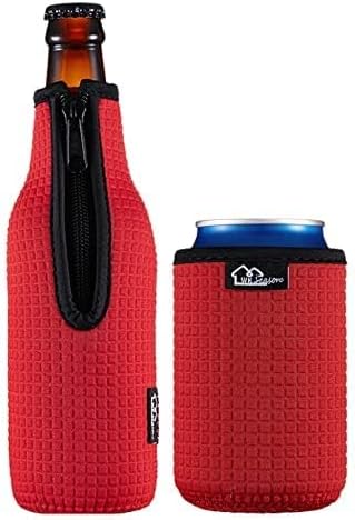 Beer Bottle Sleeve Insulators 12oz 330ml Standard Beer Bottle Cooler Covers Zip-up Bottle Jacket 12OZ Standard Can Sleeves Coolie Neoprene Insulator (Red)