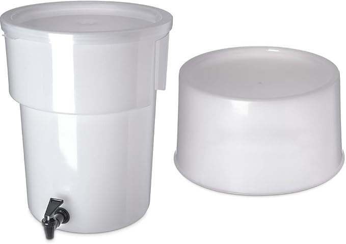 Carlisle FoodService Products Plastic Round Beverage Dispenser, 5 Gallons, White & 221102 White 12-3/16-Inch Round Dispenser