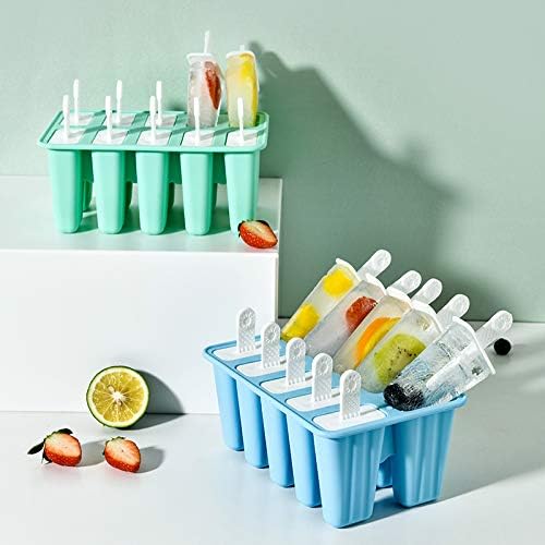 Popsicle Molds 10 Pieces Silicone Ice Pop Molds Popsicle Mold Reusable Easy Release Ice Pop Maker(10 Cavities-Green)