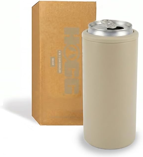 4 in 1 Universal Can Cooler - Beige, Can Holder Insulated, Beer Bottle Cooler, Universal Holder for All Drink Sizes, Stainless Steel Insulated Tumbler, Tailgating Accessories