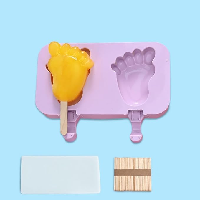 Cute Foot Popsicle Molds Silicone Footprint Ice Pop Molds Homemade Popsicle Silicone Mold with 100pcs Popsicle Sticks Reusable Easy Release Ice Pop Maker (Foot)