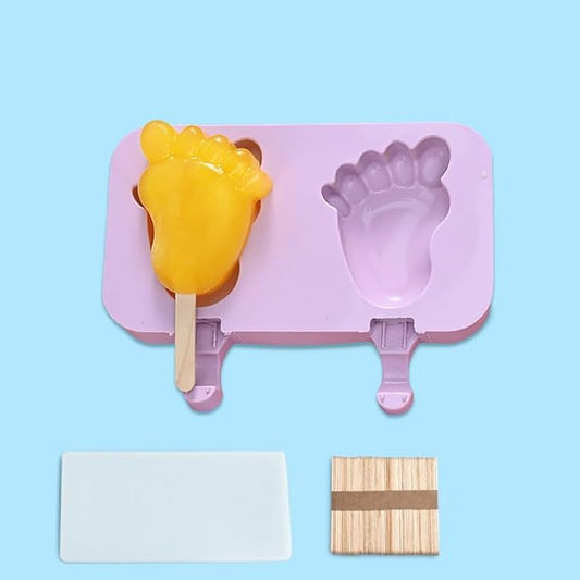 Cute Foot Popsicle Molds Silicone Footprint Ice Pop Molds Homemade Popsicle Silicone Mold with 100pcs Popsicle Sticks Reusable Easy Release Ice Pop Maker (Foot)
