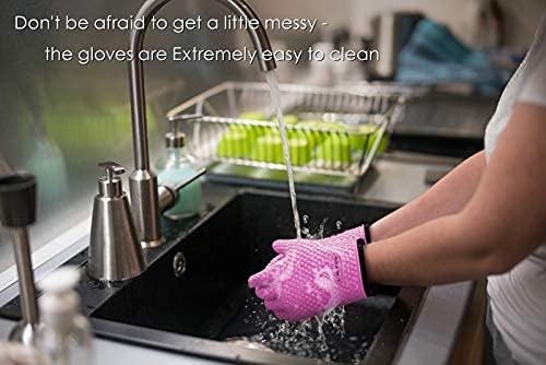 KITCHEN PERFECTION XL Silicone Smoker Oven Gloves-Extreme Heat Resistant BBQ Gloves-Handle Hot Food Right on Your Grill Fryer&Pit|Waterproof Grilling Cooking Baking Mitts|Superior Value Set+3 Bonuses | Waterproof, 5-Finger Design For A Better Grip, for...