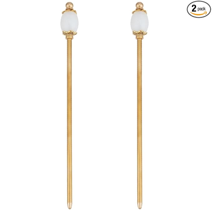PH PandaHall 2PCS White Opalite Hair Sticks 5.9inch Oval Gemstone Hairpins Golden Chinese Hair Chopsticks Vintage Metal Hairpins for Valentine's Day Mother's Day Women Long Hairs Ornament
