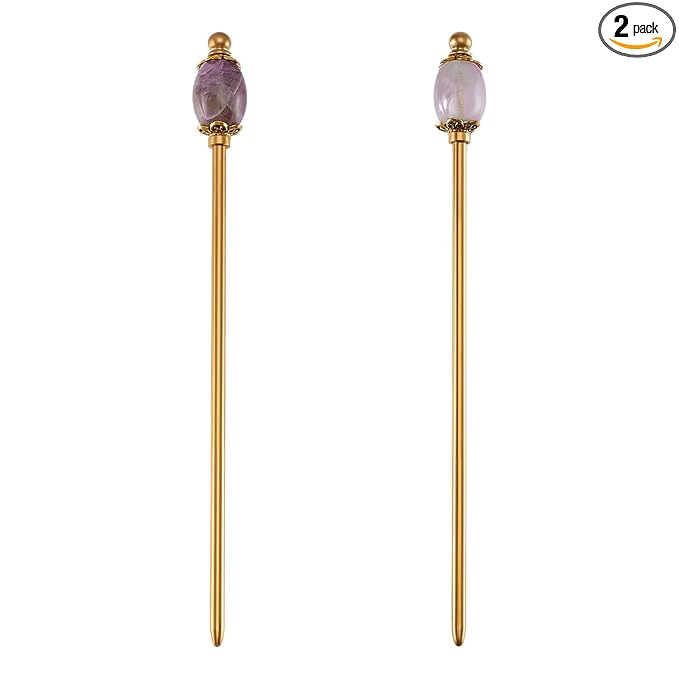 PH PandaHall 2pcs Natural Purple Amethyst Hair Stick Golden Hairpins Chinese Hairpin 5.9 inch Metal Hair Sticks Brass Hairs Chopstick Vintage Hairpin for Women Gift Long Hairs Ornament Accessory
