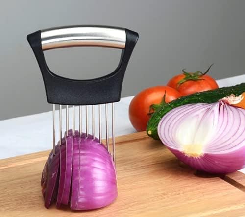 BeeSpring Slicer Meat Slicer, Food Slice Assistant Onion Holder Slicer, Kitchen Gadgets kitchen Utensil Holder - Stainless Steel Vegetable Holder Cutting Kitchen Gadget Onion Peeler 1pcs