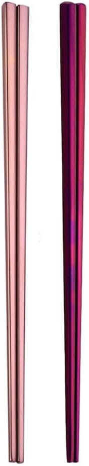 Stainless Steel Chopsticks,Reusable ,Dishwasher Safe , Easy to Use（2 PCS,Rose gold&purple）