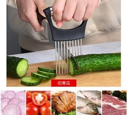 BeeSpring Slicer Meat Slicer, Food Slice Assistant Onion Holder Slicer, Kitchen Gadgets kitchen Utensil Holder - Stainless Steel Vegetable Holder Cutting Kitchen Gadget Onion Peeler 1pcs