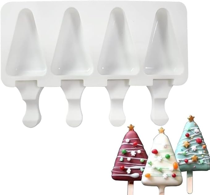 1 Pack Cute Triangle Shape Popsicle Molds Silicone Ice Pop Molds 4 Cavities Popsicle Molds for Kids Adults Ice Cream Mold Cakesicles Mould DIY Popsicle Maker Homemade Popsicle Silicone Molds H