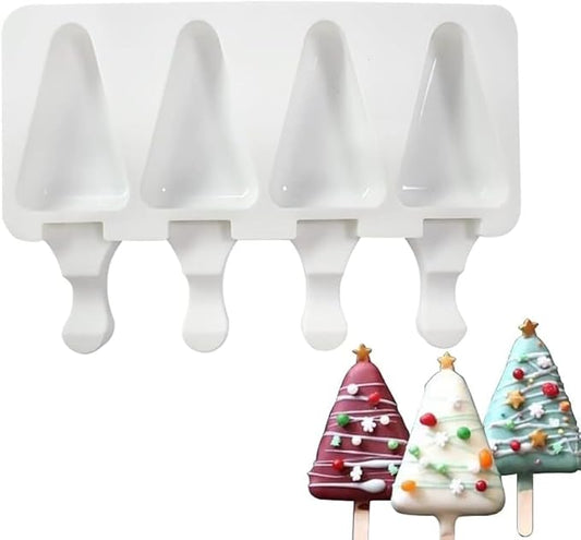 1 Pack Cute Triangle Shape Popsicle Molds Silicone Ice Pop Molds 4 Cavities Popsicle Molds for Kids Adults Ice Cream Mold Cakesicles Mould DIY Popsicle Maker Homemade Popsicle Silicone Molds H