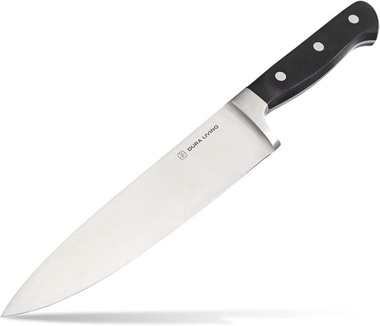 DURA LIVING 8 Inch Professional Chef Knife – High Carbon Stainless Steel, Razor-Sharp, Versatile Cooking & Cutting Kitchen Knife, Ergonomic Handle, Sleek Black Design