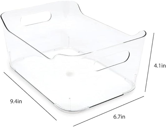 Isaac Jacobs 2-Pack Small Clear Storage Bins (9.4” x 6.7” x 4.1”) w/Handles, Plastic Box Set, Home, Office, Fridge, Freezer, Kitchen, Pantry Organization Container, BPA-Free/Food Safe (Small, 2-Pack)