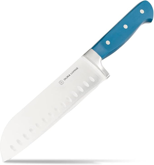 DURA LIVING 7-Inch Santoku Knife - Razor-Sharp High-Carbon Stainless Steel Blade, Forged Ergonomic Riveted Handle, Chef Knife for Chopping, Slicing & Dicing, Multipurpose Kitchen Knife, Home Chef