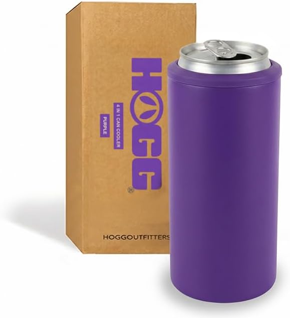 4 in 1 Universal Can Cooler - Purple, Can Holder Insulated, Beer Bottle Cooler, Universal Holder for All Drink Sizes, Stainless Steel Insulated Tumbler, Tailgating Accessories