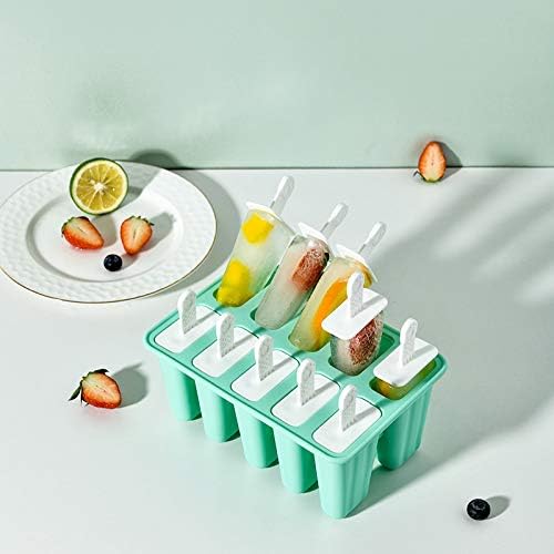 Popsicle Molds 10 Pieces Silicone Ice Pop Molds Popsicle Mold Reusable Easy Release Ice Pop Maker(10 Cavities-Green)