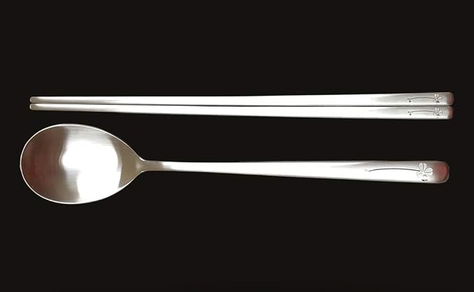 [5 Sets] [Made in Korea] Korean Sticky Rice Spoon Chopsticks Set Gold Titanium Plating 304 Stainless Steel Tableware Cutlery Set Mukbang Chopsticks (Four-leaf Clover, 5 Sets)