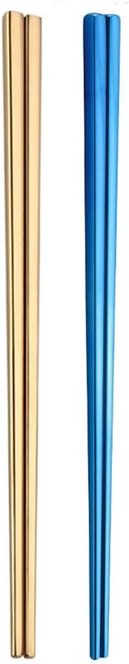 Stainless Steel Chopsticks,Reusable ,Dishwasher Safe , Easy to Use（2 PCS,blue&golden）