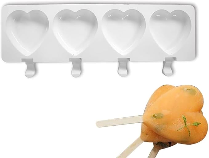 1 Pack Cute Heart Shape Popsicle Molds Silicone Ice Pop Molds 4 Cavities Popsicle Molds for Kids Adults Ice Cream Mold Cakesicles Mould DIY Popsicle Maker Homemade Popsicle Silicone Molds D