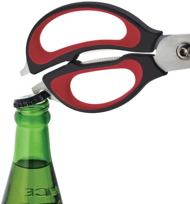 Farberware 4-In-1 Kitchen Shears 2-Piece - Multi-Purpose Design, Red | Heavy-Duty Stainless Steel Blades with Protective Sheath - Comfortable Soft-Grip Handles for Daily Kitchen Use