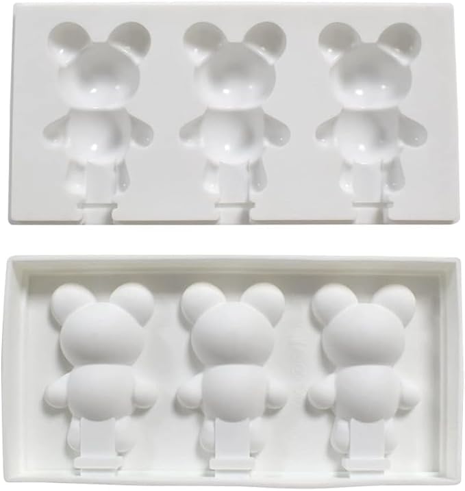 1 Pack Cute Bear Shape Popsicle Molds Silicone Ice Pop Molds 3 Cavities Popsicle Molds for Kids Adults Ice Cream Mold Cakesicles Mould DIY Popsicle Maker Homemade Popsicle Silicone Molds J