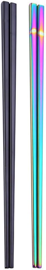 Stainless Steel Chopsticks,Reusable ,Dishwasher Safe , Easy to Use（2 PCS,Rainbow&black）