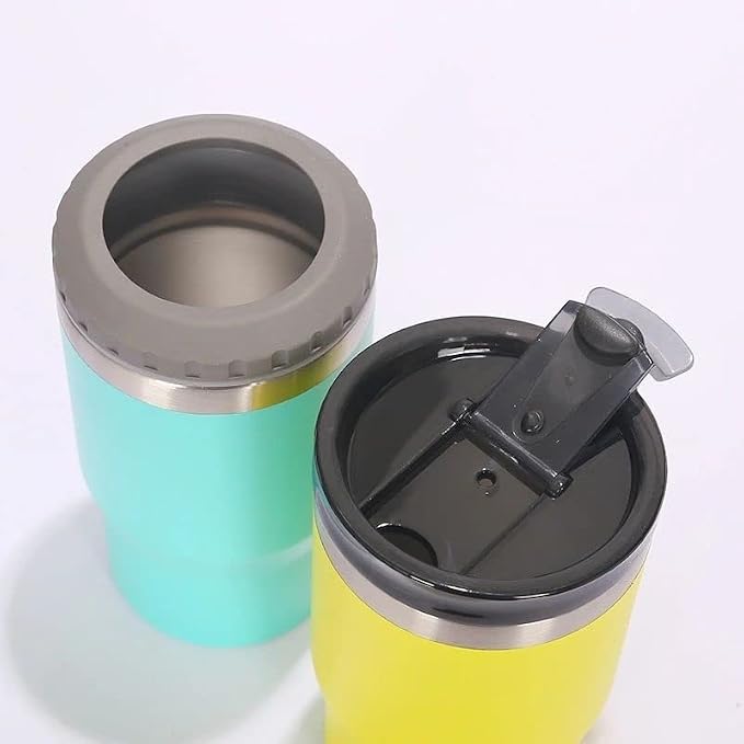 14oz 4 in 1 Stainless Steel Can Cooler Beer Bottle Insulator With 2 Lids for 12oz can&bottle, Double walled insulated Thermocooler &Travel Mug Holder Keeping Your Bevearge Cold (Olive green)