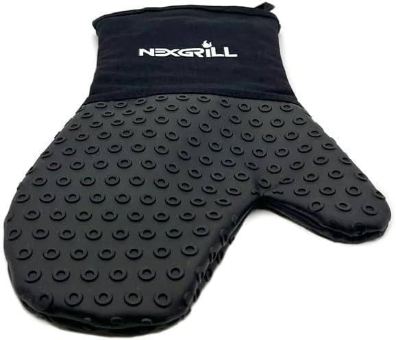 Nexgrill Silicone Oven Mitt, Heat-Resistant BBQ Glove with Hanging Loop, Non-Slip Grill Glove for Kitchen, Baking, and Outdoor Grilling, Black - 530-0025