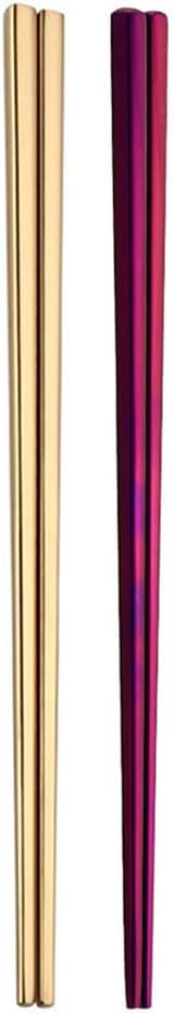 Stainless Steel Chopsticks,Reusable ,Dishwasher Safe , Easy to Use（2 PCS,golden&purple）