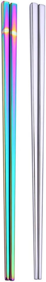 Stainless Steel Chopsticks,Reusable ,Dishwasher Safe , Easy to Use（2 PCS,silver&Rainbow）