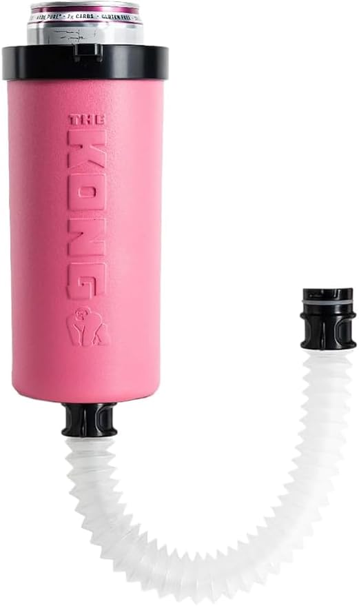 The Kong Skinny Can - Portable Coozie or Bottle Cooler/Cup With Detachable, Expandable, Hose To Funnel Your Drink (Pink)