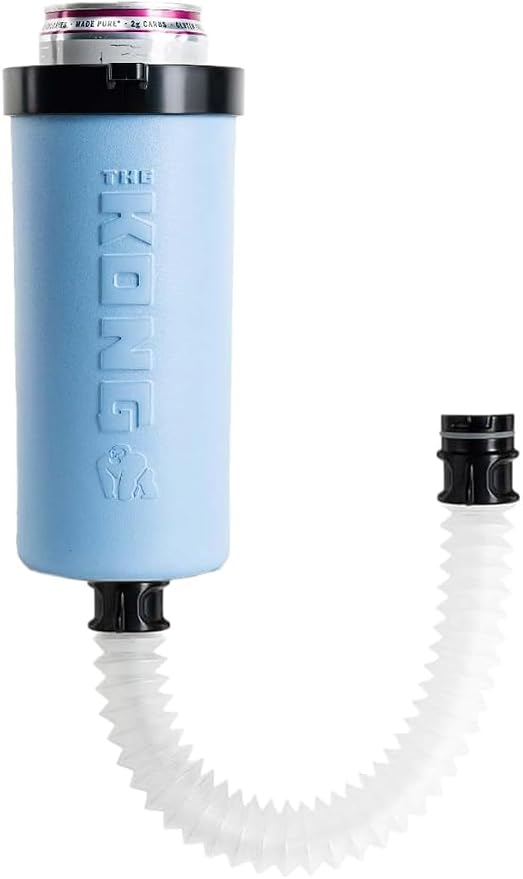 The Kong Skinny Can - Portable Coozie or Bottle Cooler/Cup With Detachable, Expandable, Hose To Funnel Your Drink (Blue)